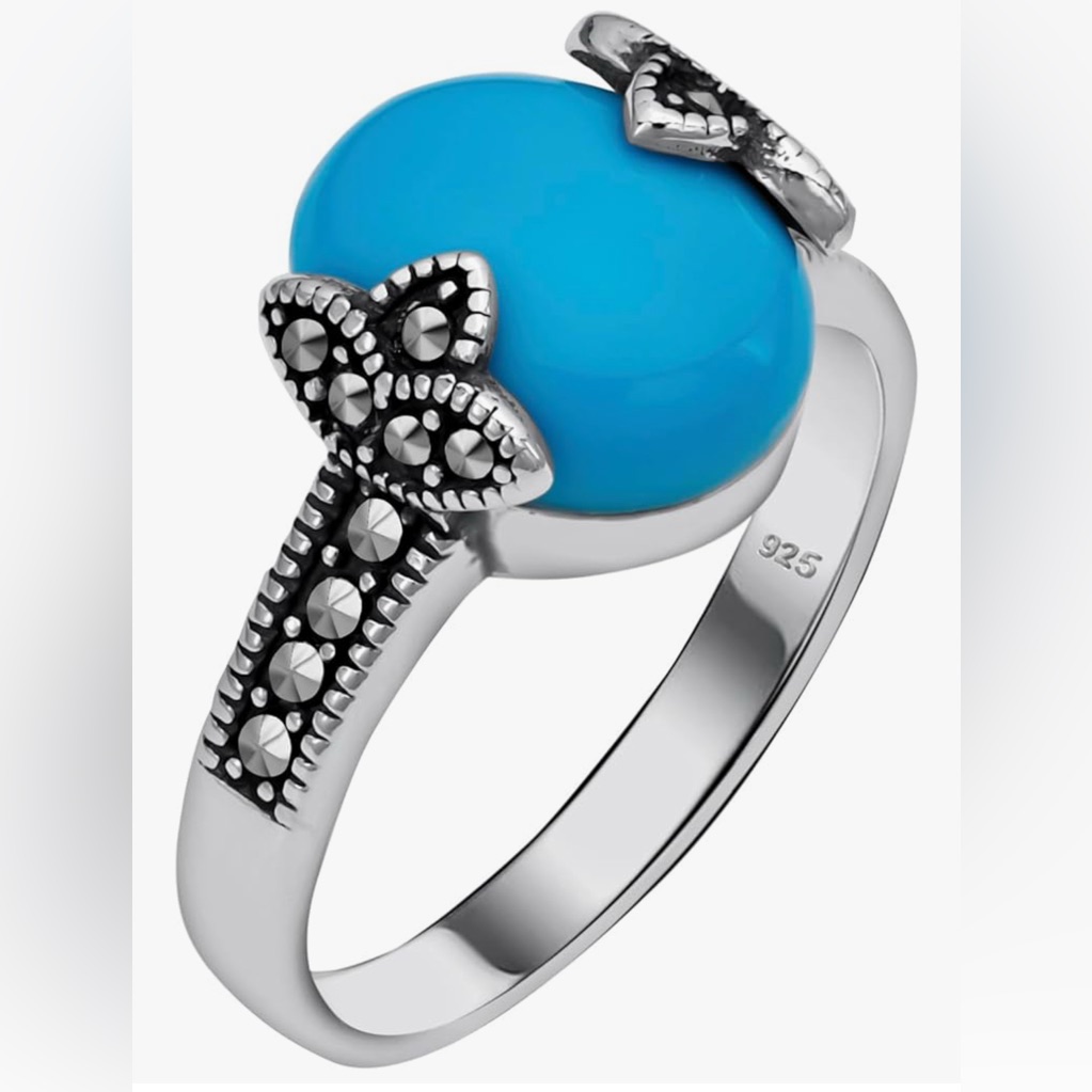 Cute Dillards 925 Silver Turquoise Marcasites Ring Size 7 89$